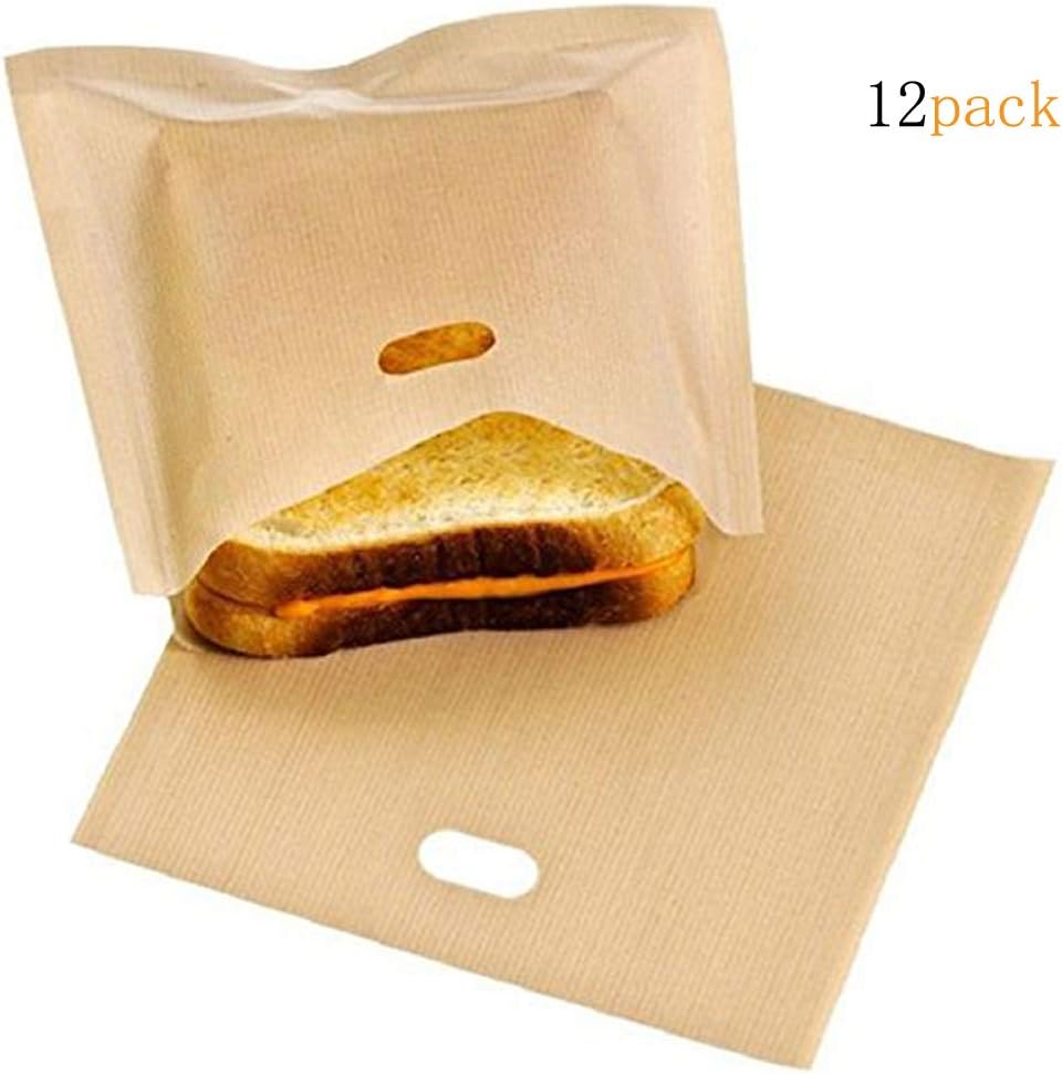 JINETO 16 * 16.5CM High Temperature Beige Non-Stick Teflon Toast Bag Sandwich Bread Heating Bag Kitchen Supplies (Pack of 12)