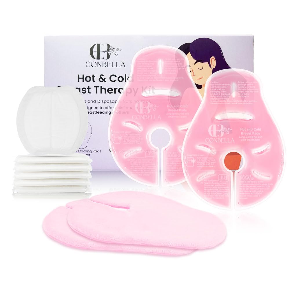 Photo 1 of 2 Larger Breast Ice Packs with Soft Covers and 6 Breast Pads for Leaking Milk, Hot and Cold Breast Therapy Packs, Breastfeeding Essentials for Relief of Clogged Ducts, Nipple Pain, Engorgement(Pink)