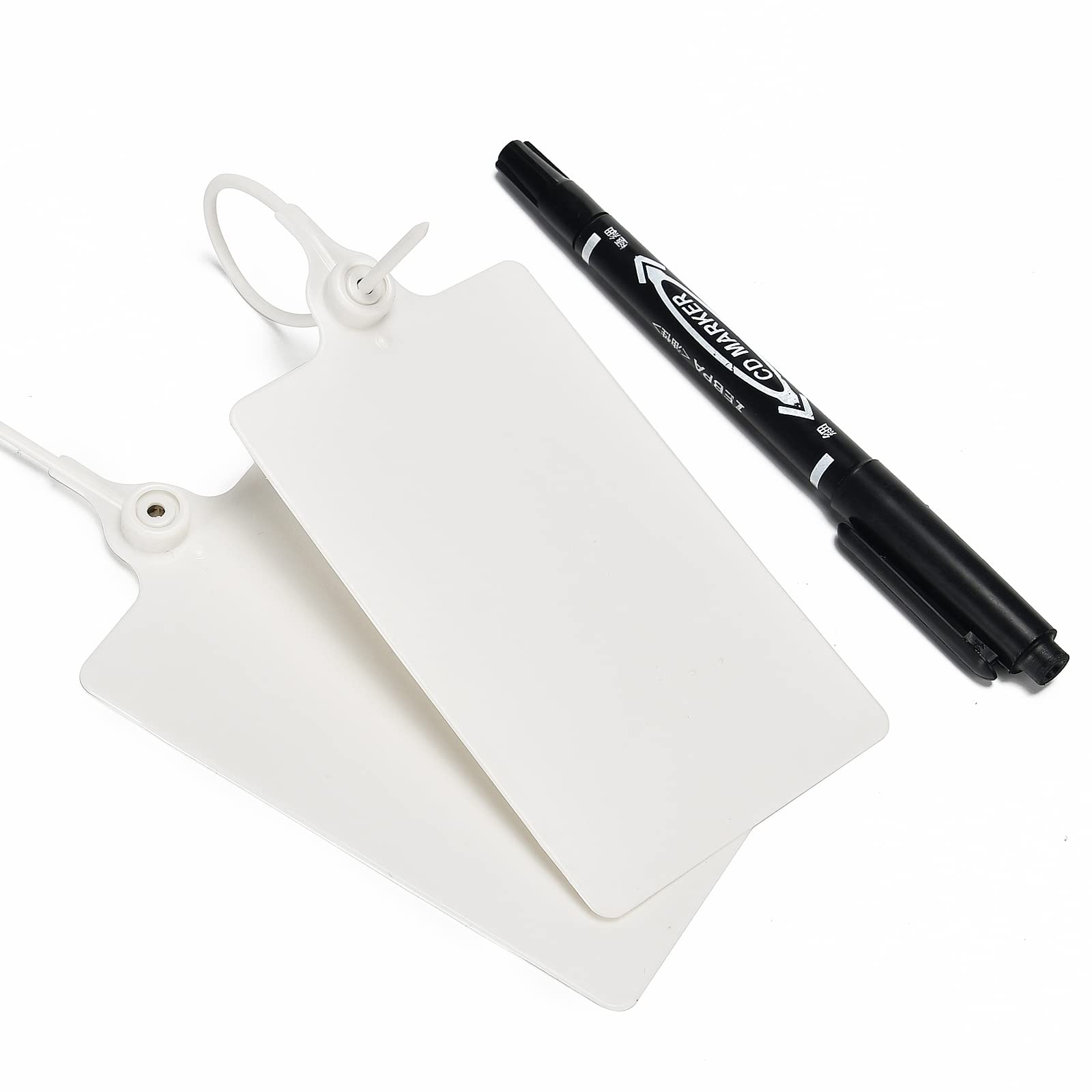 Lzbignun 100 Plastic Blank Labels with Zip Tie Tags and Security Seals - White Marker Pen Included