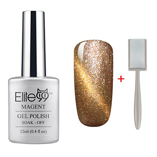 Elite99 Magnetic 3D Cat Eye Gel Polish Soak Off UV LED Nail Art Manicure Varnish Free Magnet 9913 Pearl Champagne with Gold Eye