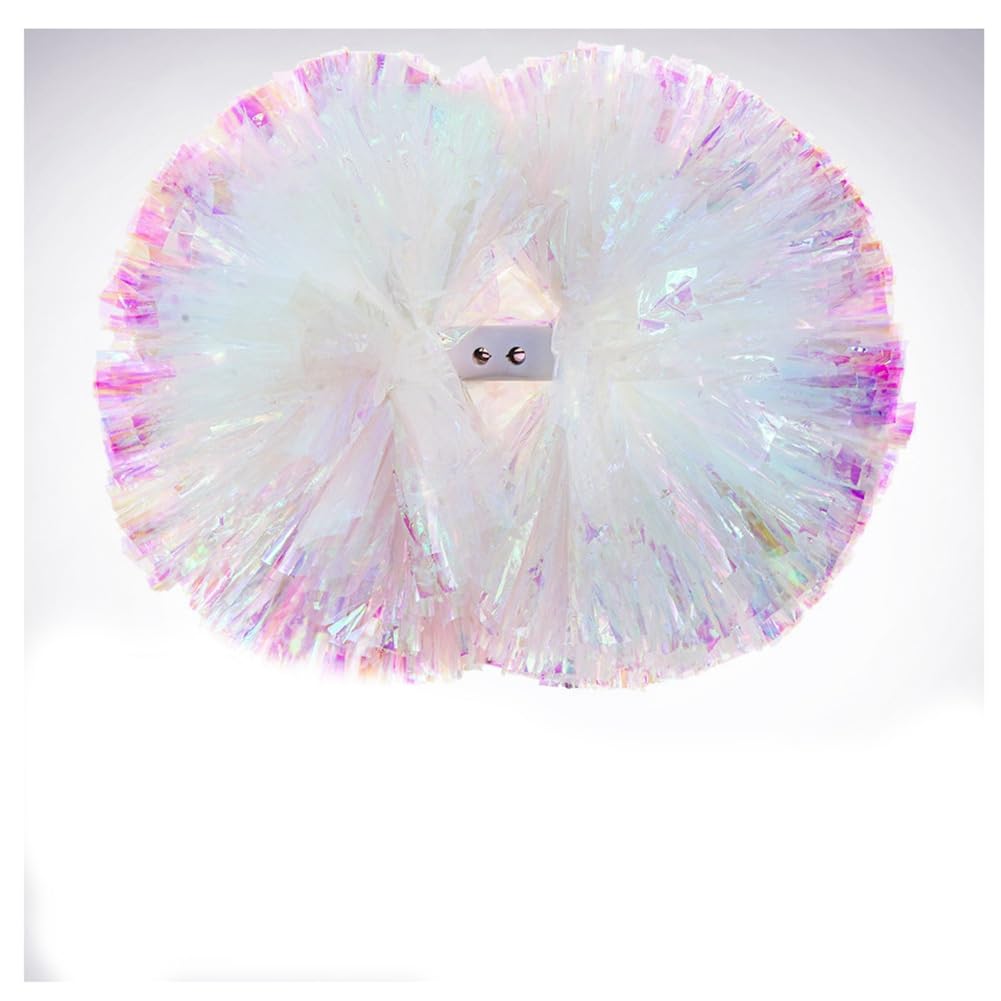 Hrlace Pack of 2 Cheerleading Pompoms Professional Cheerleader Pom Poms Plastic Hand Flowers Colourful Cheerleading Pom Poms with Handle for Sports Competition Cheer Dance Party White 2# 3.5 Inches 21