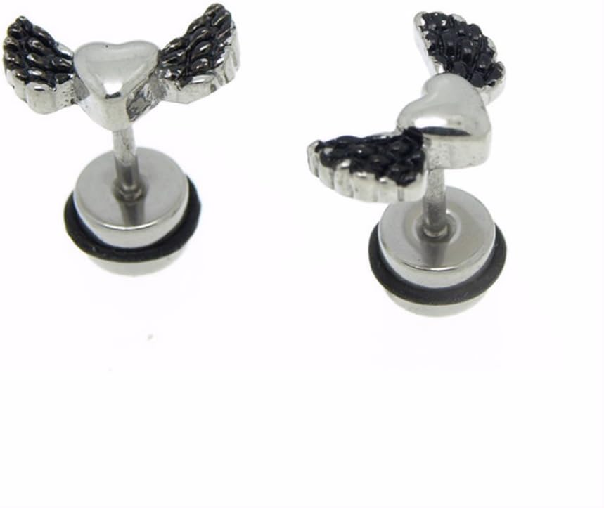 SWEETIE 8 Jewelry Heart Wings Mens Unisex Stainless Steel Stud Earrings , 2pc