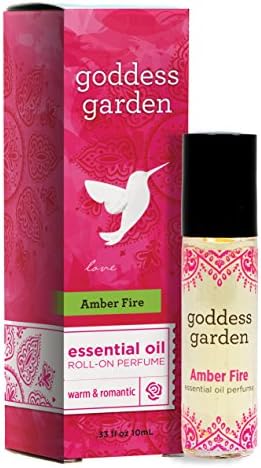 Goddess Garden Amber Fire Essential Oil Roll-On Perfume for Sensitive Skin, 0.33 fl oz, Free from Synthetics, Contains Organic Oils, Red Mandarin, Patchouli, Vetiver, Vegan, Leaping Bunny Cruelty-Free