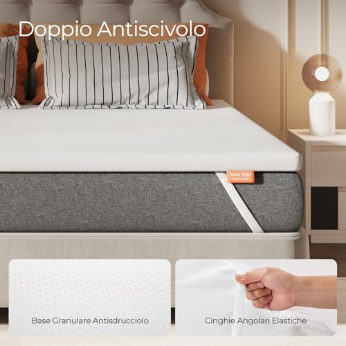 Sweetnight Mattress Topper with Memory Foam in Gel, 160 x 190 cm, 10 cm Thick, with Non-Slip Base, Support Foam Mattress Protector with Soft and Breathable Fabric, Removable and Washable