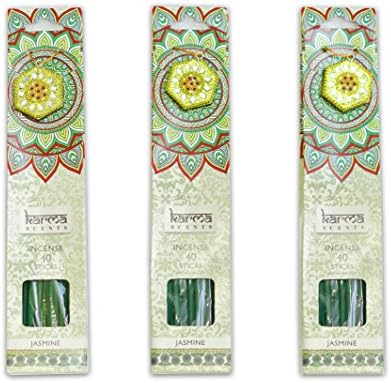 Premium Incense Sticks 3 Pack Gift Set With A Sparkly Holder In Each Box 120 Sticks (Jasmine)