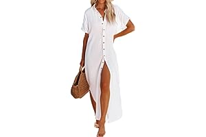 Dokotoo Womens Casual Short Sleeve Side Split Button Down Long Kimonos Cardigans Swimsuit Cover Ups Summer Beach Dress