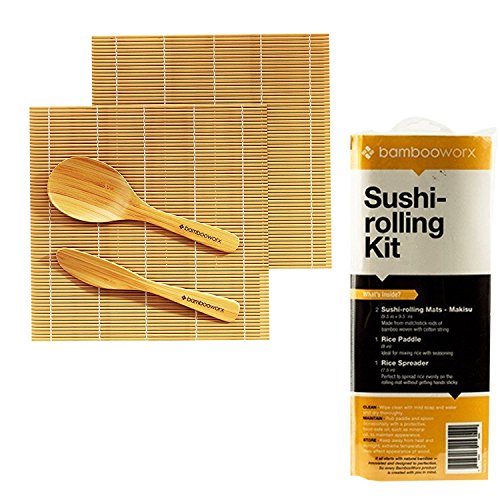 BAMBOOWORX Sushi Making Kit - Includes 2 Sushi Rolling Mats, Rice Paddle, Rice Spreader |100% Bamboo Sushi Mats and Utensils.