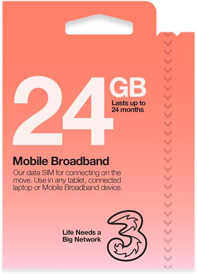 3 UK 24 GB Trio Pay As You Go Mobile Broadband SIM Pack - 22GB Data