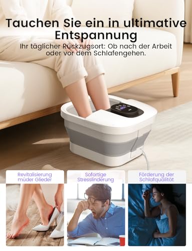RIKE Foldable Foot Bath with PTC Quick Heating & Massage, Foldable Foot Massager with Precise LCD Temperature Control & Red Light, Wellness Gift for Seniors & Home Office