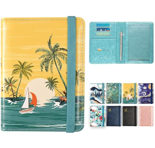 DMLuna Passport Holder, Premium PU Leather Travel Passport Wallet RFID Blocking Passport Cover Case Travel Documents Organizer with Pen Holder, for Women and Men