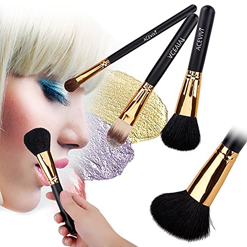 ACEVIVI 10 Pieces Makeup Brushes Set with Powder Blusher Cosmestic Kabuki Brushes with Synthetic Leather Case Black
