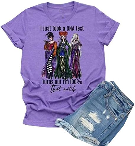 HONROY Women's Halloween I Just Took A DNA Text Turns Out I Am 100% That Witch Letter T Shirt Tee
