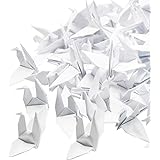 Hangnuo 100 PCS Origami Paper Cranes White, Folded DIY Japanese Crane Mobile String Garland for Wedding Party Backdrop Home D