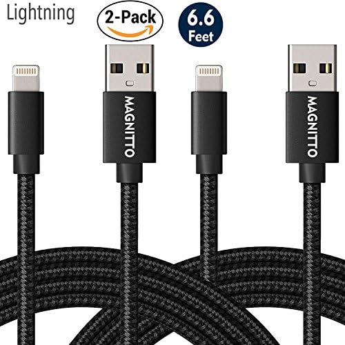 MAGNITTO Lightning Cable, 6ft 2 pack Nylon Braided Charging Cable Cord Lightning to USB Cable Charger, Compatible with iPhone X / 8 / 7 /7 Plus/6/6S/6 Plus/6S Plus/5S/5C, iPad, iPod and More - Black