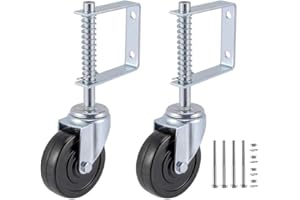 LIBEROLL Gate Caster gate Wheel 4”, Heavy Duty Gate Caster Wheel with Spring Loaded,Universal Mount Pate, 250-500 lbs Load Capacity, 4 Inches Rubber Wheel(Two PCS)