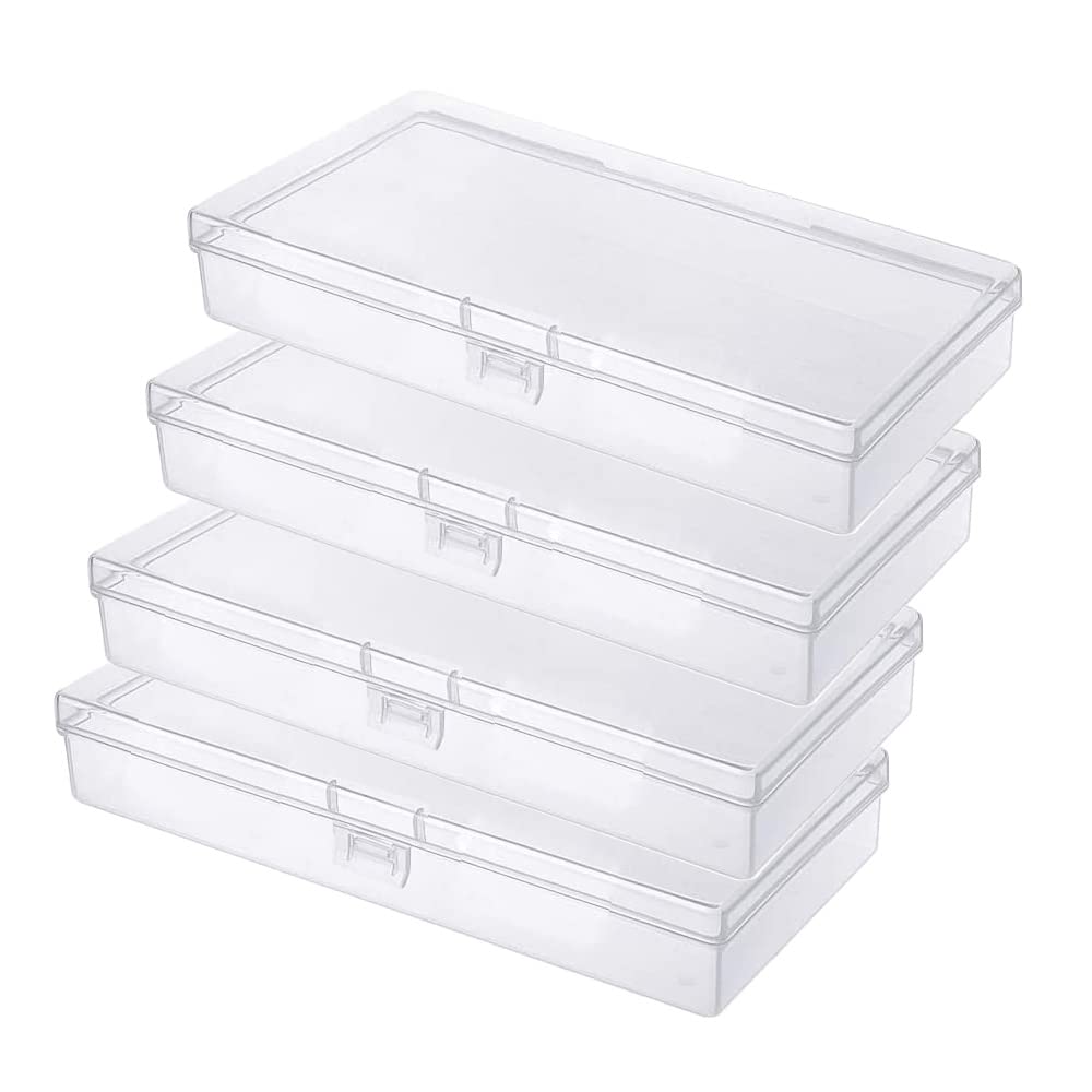 Gebildet 4 Pcs Rectangular Clear Plastic Storage Box Containers Case with lid for Pills, Herbs, Tiny Bead, Jewellery & Craft Items