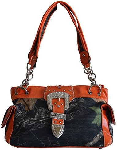 women western camo mossy oak rhinestone belt buckle orange handbag
