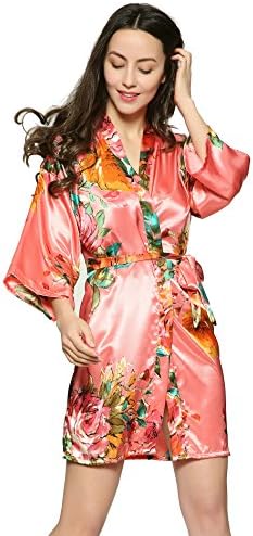 Zarachilable Large Floral Satin Floral Robe,Women Lady Bride Robe Bridesmaid Robe Night Robe