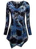 DJT Womens V-neck Tie Dyed Hankerchief Hem Long Tunic Top
