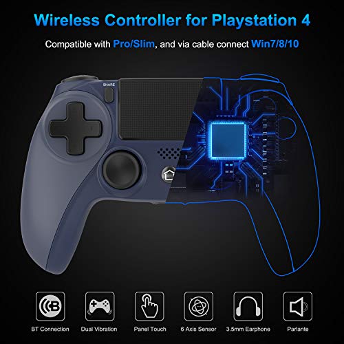 Medvoe Wireless Game Controller for PS4, Built-in Speaker/Gyro/Motor Joystick Remote Gamepad for Playstation 4/Slim/Pro Console - Midnight Blue