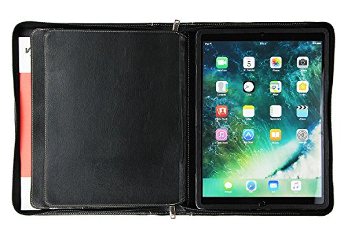 Professional iPad Pro 12.9 Portfolio Case with Tablet Stand, Office Business Organizer Document Folder with Letter Size Legal pad/Notepad Holder, Goatskin Leather (Pro 12.9, Black)
