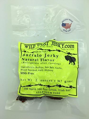 #1 BEST Premium 100% Natural Grass Fed Hand Stripped 2 OZ. Thick Cut Delicious Tasty Bold Flavor Buffalo Jerky – Wood Smoked by Wild West Jerky (Natural, Buffalo Natural 1 Pack)