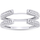 Cathedral Enhancer Guard Ring for Women with Round Lab Created Moissanite or Lab Grown Diamond, Stacking Wedding Ring in 14K Gold Plated 925 Sterling Silver Jewelry Gift for Her