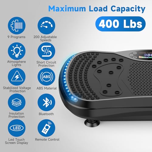 Vibration Plate Exercise Machine for Lymphatic Drainage, Vibration Machine for Full-Body Weight Loss Shaping, Vibrate Fitness Platform 400 Lbs & 200 Adjustable Speeds
