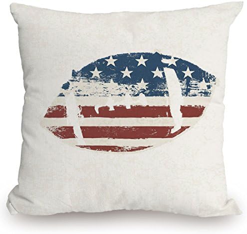 Throw Pillow Cushion Cover,Sports,Grunge American Flag Themed Stitched Rugby Ball Vintage Design Football Theme,Cream Blue Red,Decorative Square Accent Pillow Case