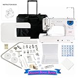Janome Memory Craft 6300P Sewing Machine Bundle with Rolling Trolley, Blue Buttlerfly Bobbins and Size 14 Needles