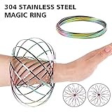 Towerin 304 Stainless Steel Firm Flow Ring Magic Bracelet Toy for Stress Relief Kinetic Science Educational Spring Ring with a Carrying Bag Multi - Sensory Interactive Cool Dance Prop 1PCS (Rainbow)