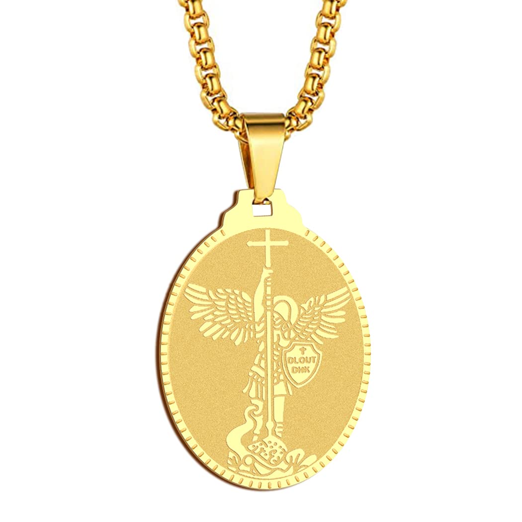St Christopher Necklace Saint Michael George Barbara Pendant Women Men The Seal of The Seven Archangels Charm Chain Religious Medal Medallion Disc Jewelry Christian Gift (St Michael-198G)