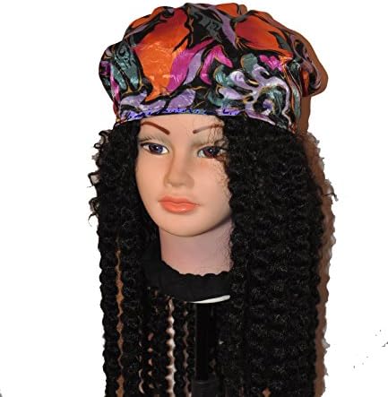 Hat/Cap For Locs, Braids and Twists - Black, Fuchsia Multi-print