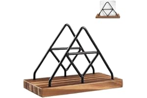 DACUAN Geometric Metal Wire & Solid Wood Triangle Napkin Holder Rack - Wooden Napkin Holders for Kitchen, Dinner Table, Cockt