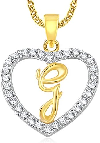 14K Yellow Gold Plated White CZ Diamond 'G' Letter Heart Pendant For Women's &amp; Men's