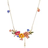 Psycheer Flower Tassel Necklace for Women - Handmade Enamel with Zirconia & Pearl Jewelry, 18K Gold Plated Adjustable Chain Gift for Anniversary & Valentine's Day