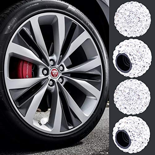 ZATAYE Tire Valve Stem Caps - 4 Pack Handmade Crystal Rhinestone Bling Universal Car SUV Truck Motorcycle Bicycle Tire Valve Dust Caps (Silver) - Thumbnail 4