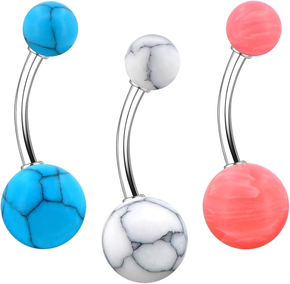 COCHARM Natural Stone Belly Button Rings Turquoise Marble Stone Navel