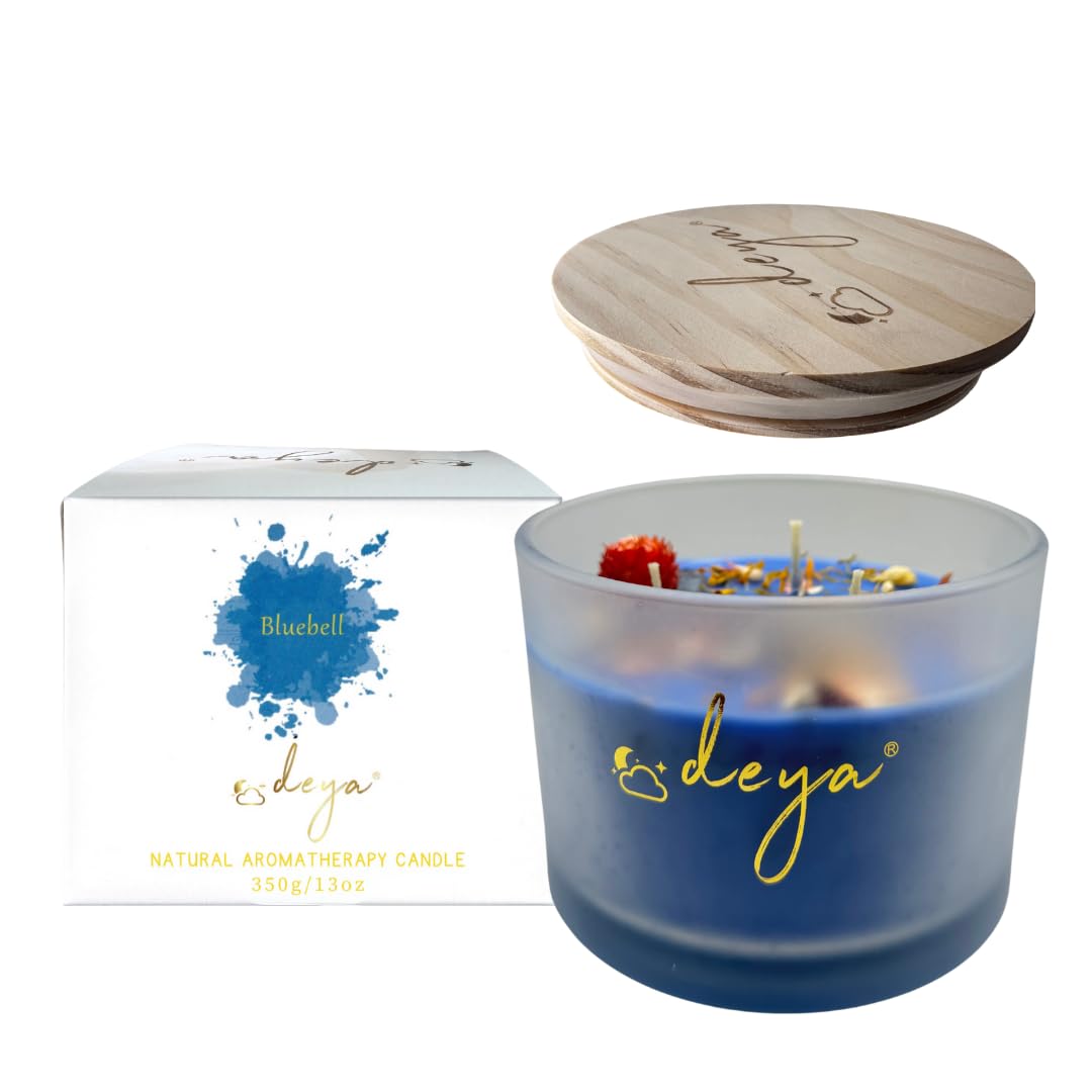 Deya Natural Soy Wax Candles | Healing Crystals&Dried Flowers | 3 Wick Candle | Up to 45 Hours Burning Time | Frosted Glass Jar | Vegan | Aromatherapy | Best Gift for Men and Women