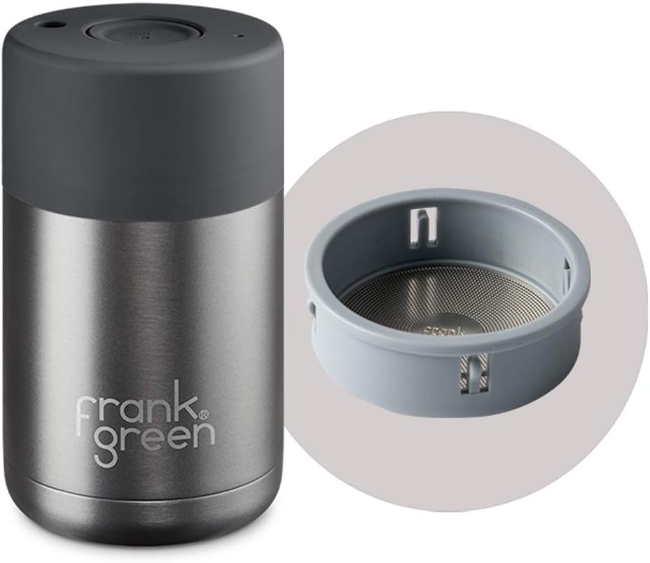 frank green stainless steel travel coffee mug 10oz, with double wall thermal vacuum insulation (Gunmetal Grey)