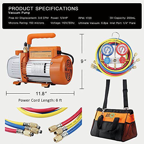 BACOENG Vacuum Pump & Manifold Gauge Set HVAC A/C Refrigeration Kit