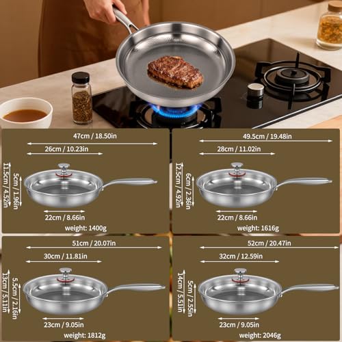 Sartén de titanio martillado Pro para cocinar, sartén de titanio con tapa, utensilios de cocina Pro antiadherentes, calentamiento uniforme para cocinar (30cm)