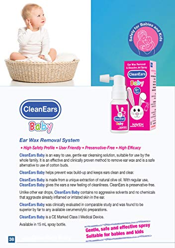 Naveh Pharma CleanEars Earwax Removal Spray Ear Wax Softener Baby Ear Cleaner Irrigation and Wax Dissolution – All Natural Patented Formula – Nonirritant – for Kids and Adults (15 ML)