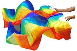 TMZAQH Artificial Silk Belly Dance Bamboo Fans Veils Colors1 Pair 180 * 90cm (Left+Right)