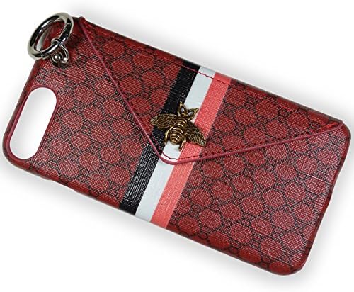 iPhone 7 Plus/8 Plus Luxury Fashion Wallet Case with card slot and 360 degree rotating finger ring stand holder .100% handmade Gucci Bee Pattern PU Leather (Red)– By SOFT SENSE