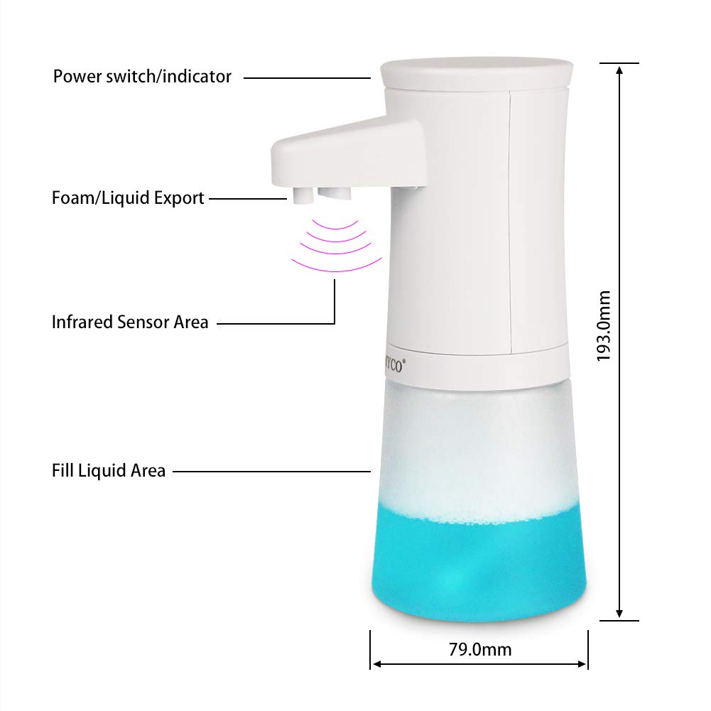 DMYCO Automatic Soap Dispensers, 350 ML Infrared Motion Sensor Touchless Hand Soap Dispenser, Smart Foam Hand Sanitizer Autosoap Dispenser for Kitchen, Toilet and Bathroom