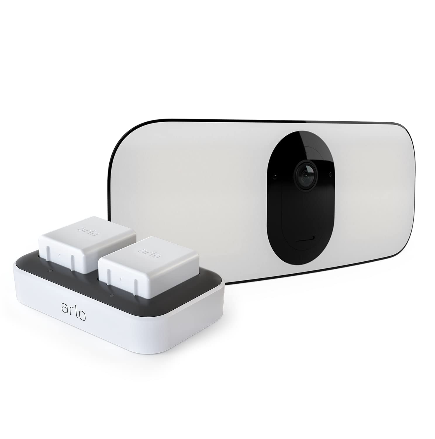 Arlo Pro 3 Outdoor Floodlight Camera and Fast Dual Charger Bundle, Black