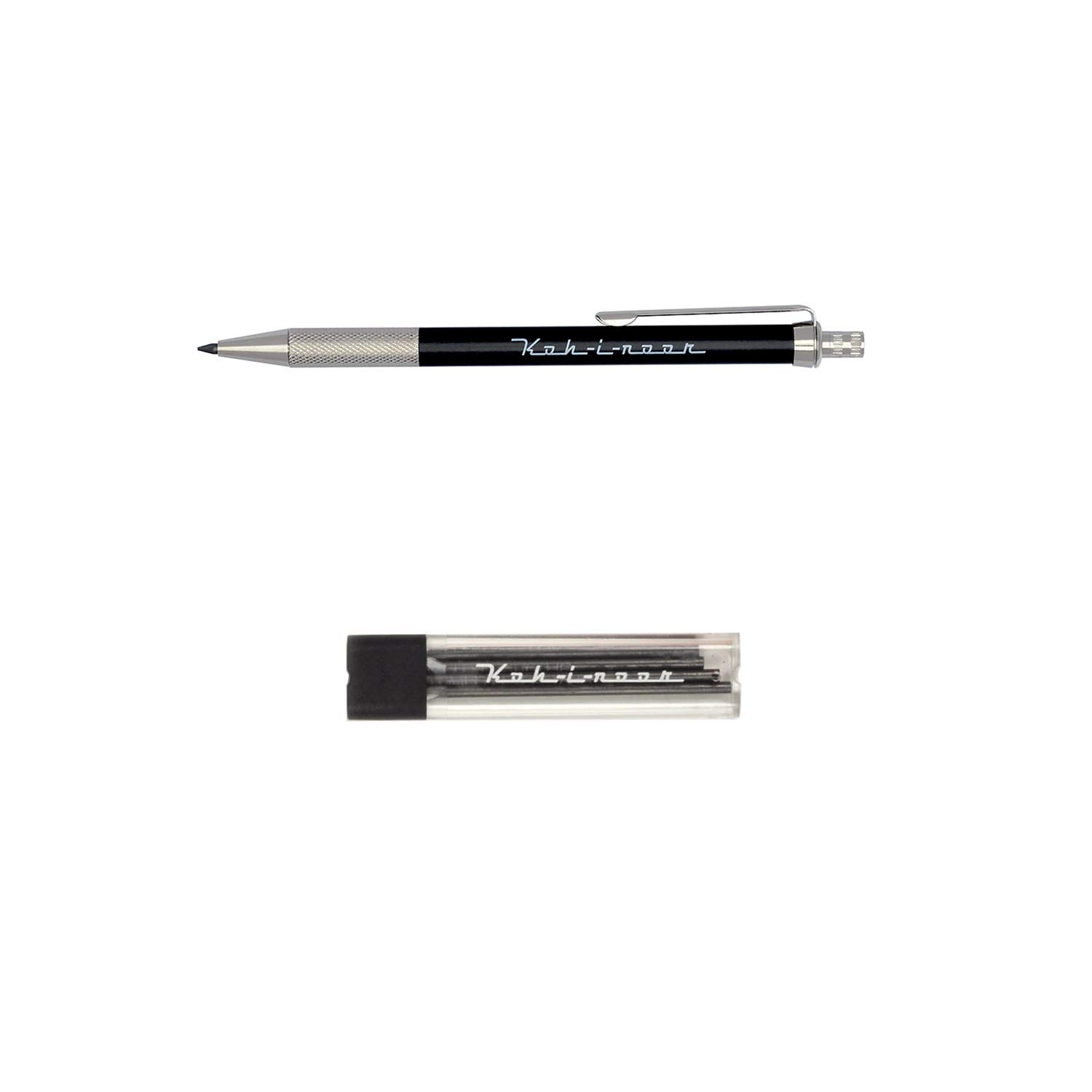 KOH-I-NOOR Automatic 5608 - Mechanical pencil metal/plastic for notebook, including sharpener - SET of 1 pen and matching 2mm GRAPHITMINEN HB (4pcs)