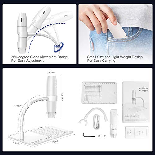 Microscopio Digital WiFi, HALOVIE Microscopio Digital Inalámbrico 50x -1000x Aumento 1080P HD 8 LED Microscopio Digital Electronico USB Compatible con iPhone/iPad/Mac/Teléfono Android/Tableta/PC
