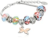 Charmed Feelings Multi-Colored Murano Style Glass Beads and Charms Bracelet, 7.25" + 1.5" Extender"